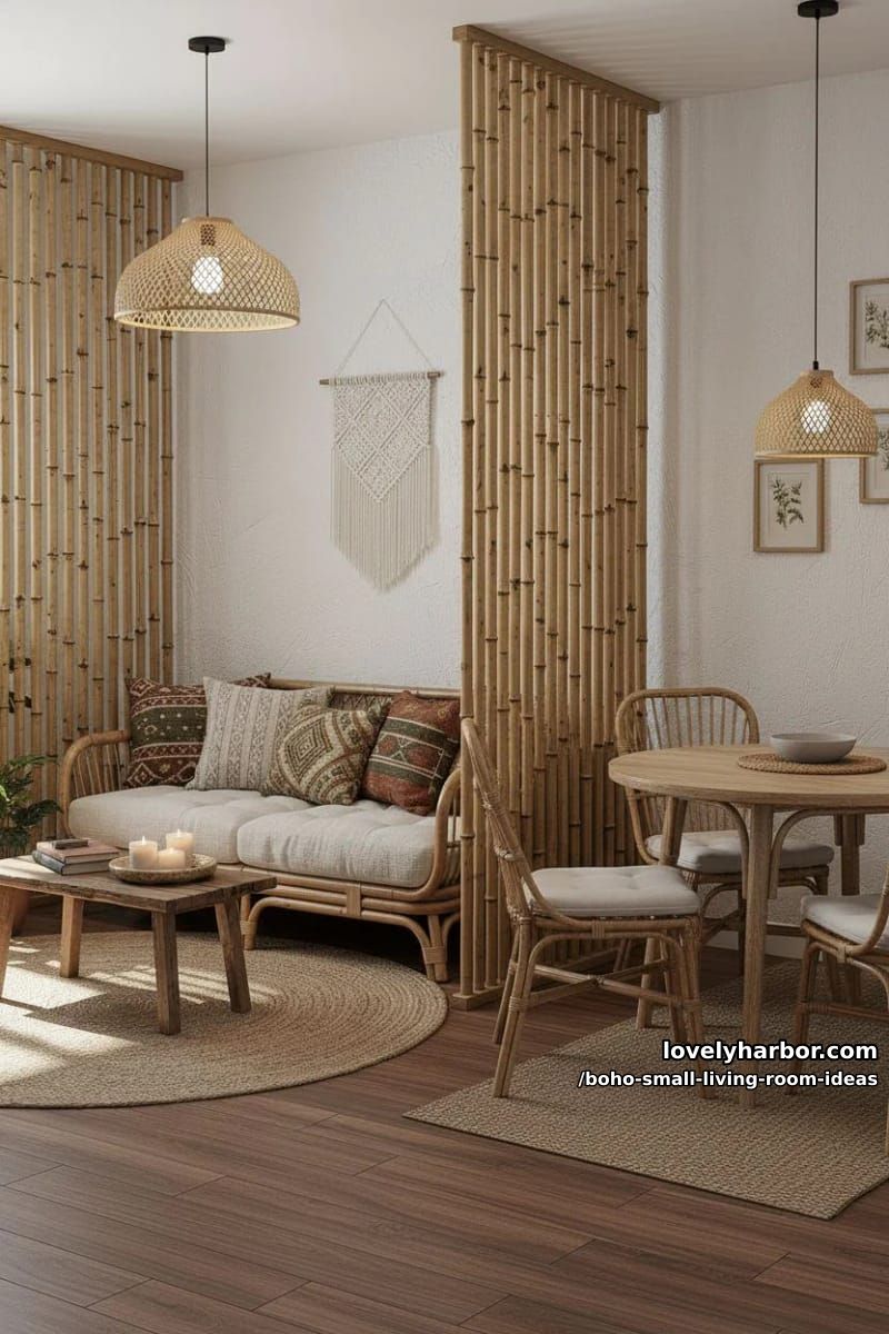 use a bamboo room divider to create a distinct lounging corner. 1