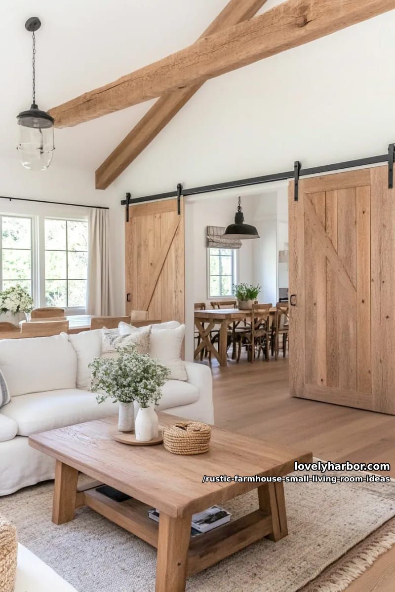 use sliding barn doors to subtly separate living and dining spaces 1