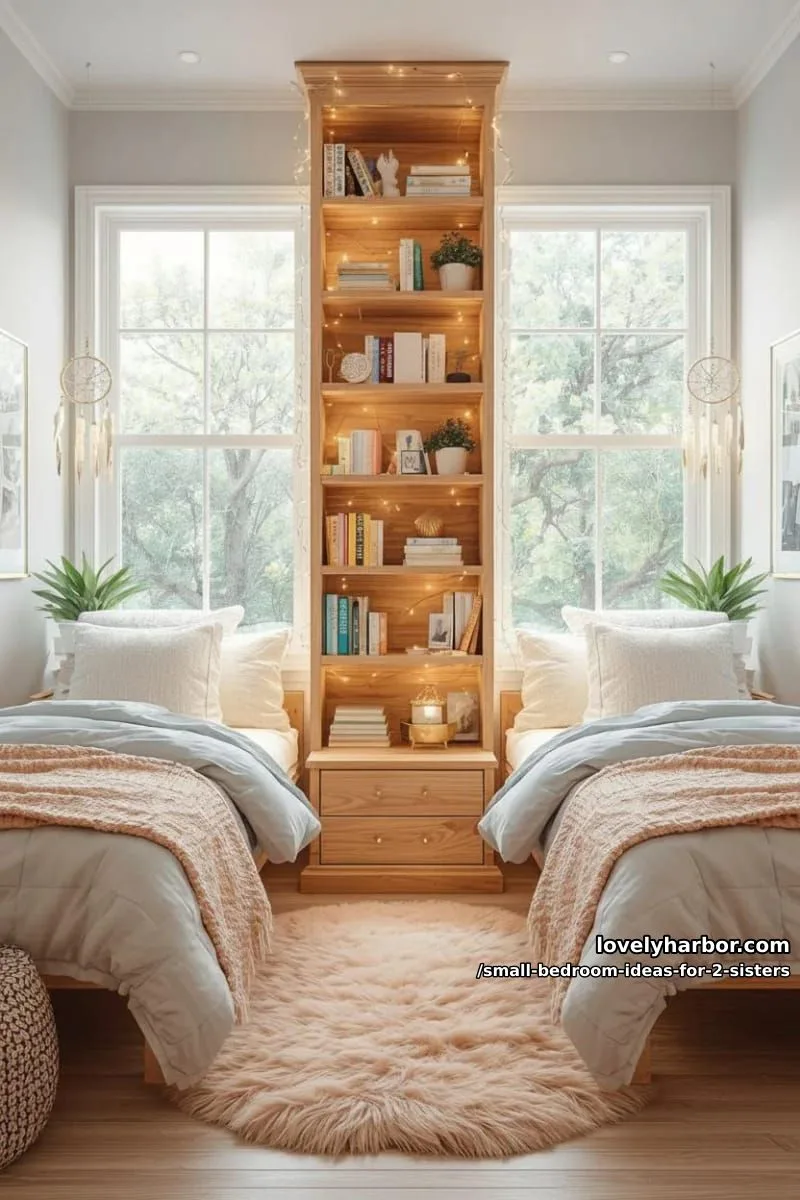 vertical bookshelf tower dividing beds for privacy and storage 1