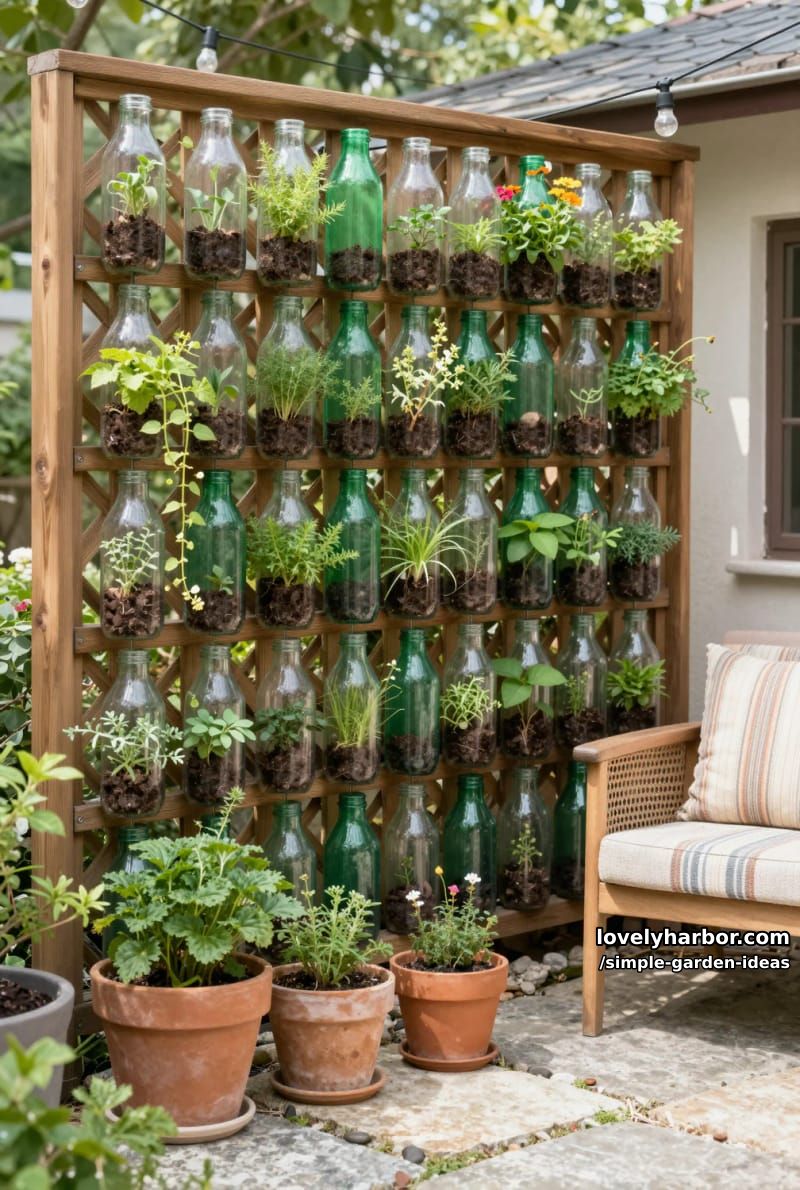 vertical garden on patio made from recycled plastic bottles 1