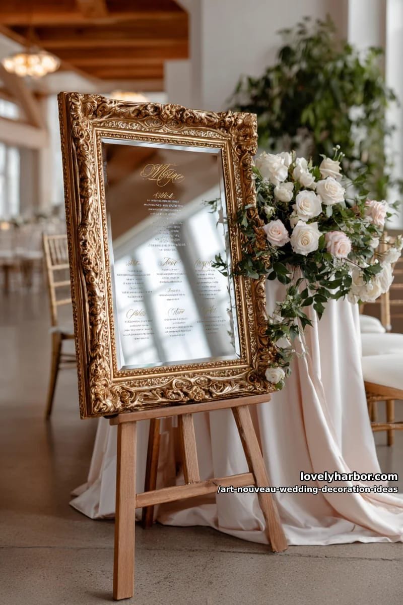 vintage mirror seating chart framed with intricate art nouveau borders 1