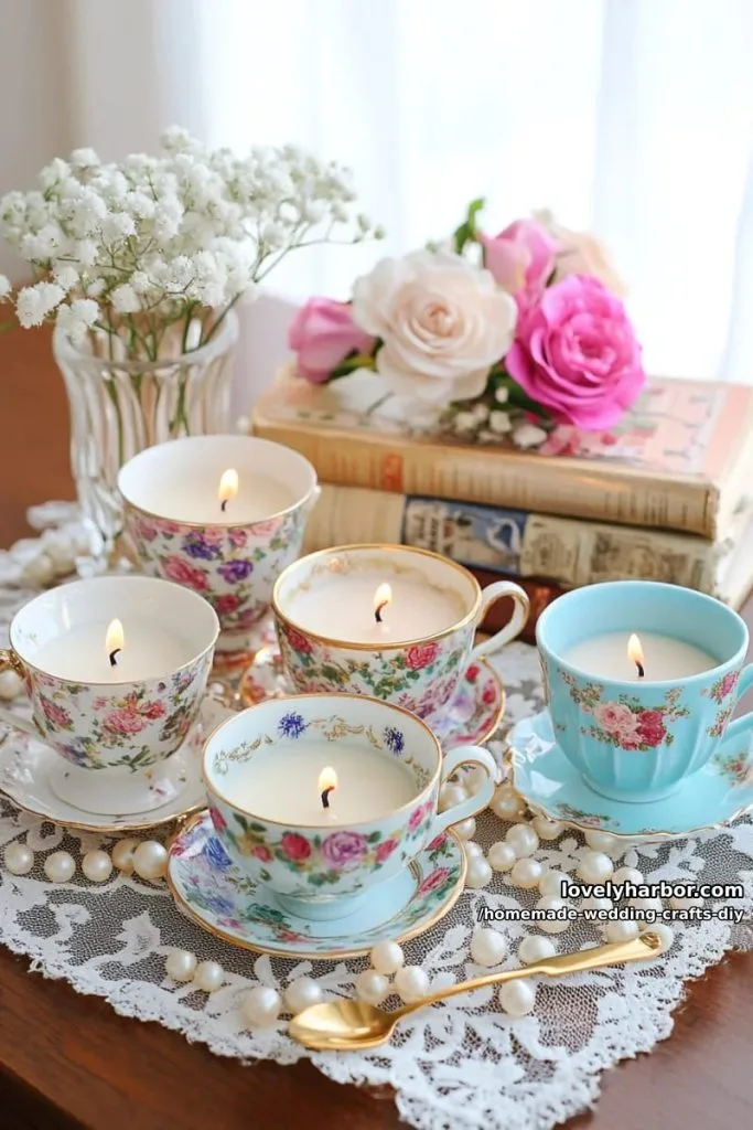 vintage teacup candles for charming guest favors or centerpieces 14