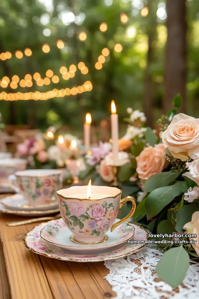 19 Homemade Wedding Crafts DIY To Wow Your Guests 15 vintage teacup candles for charming guest favors or centerpieces 1
