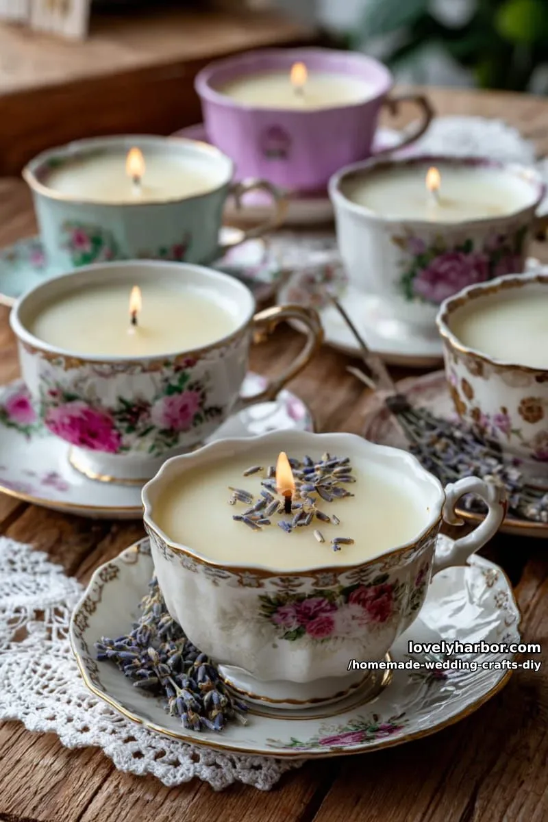 19 Homemade Wedding Crafts DIY To Wow Your Guests 16 vintage teacup candles for charming guest favors or centerpieces 1