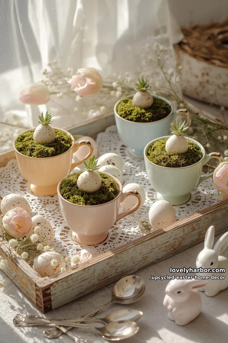vintage teacup easter egg planters for a whimsical centerpiece 1
