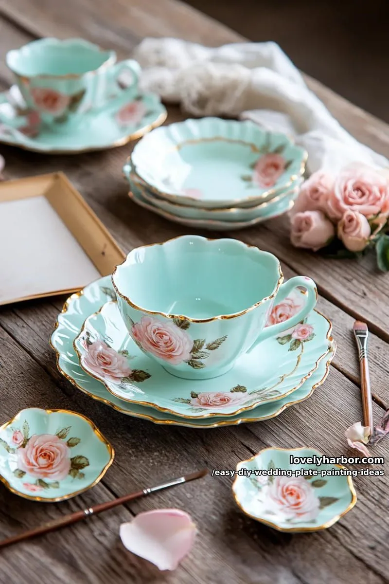 vintage teacup motif with pastel roses and gold accents 1