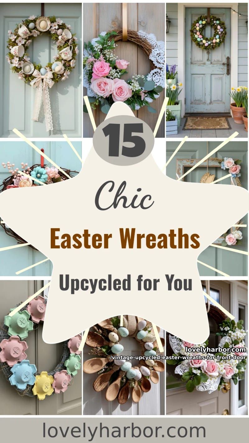 15 Vintage-Inspired Upcycled Easter Wreaths For Your Front Door 49 vintage upcycled easter wreaths for front door - Collage 48