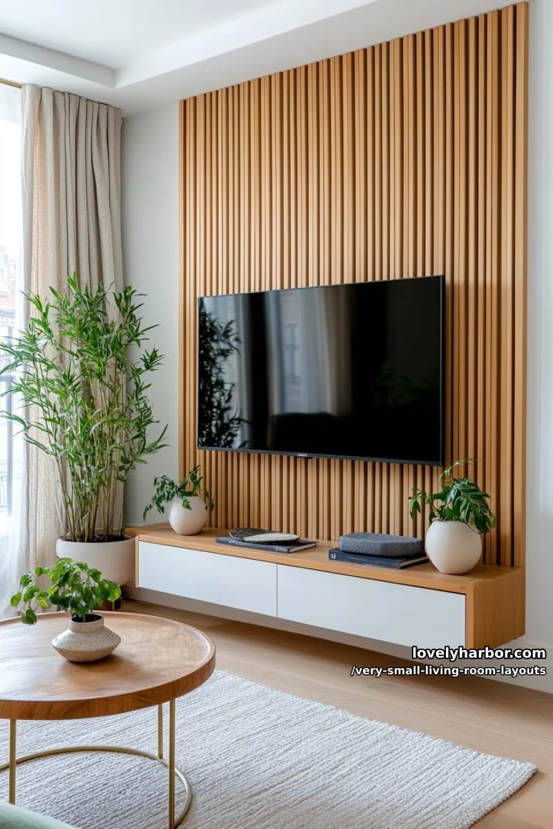 wall-mounted tv flanked by vertical indoor garden planters 1