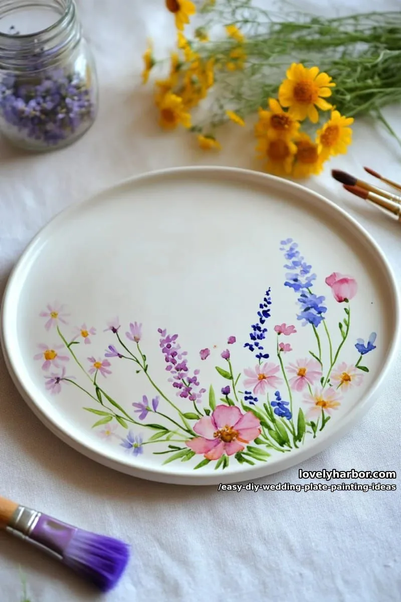 watercolor effect wildflowers scattered across the plate’s border 1