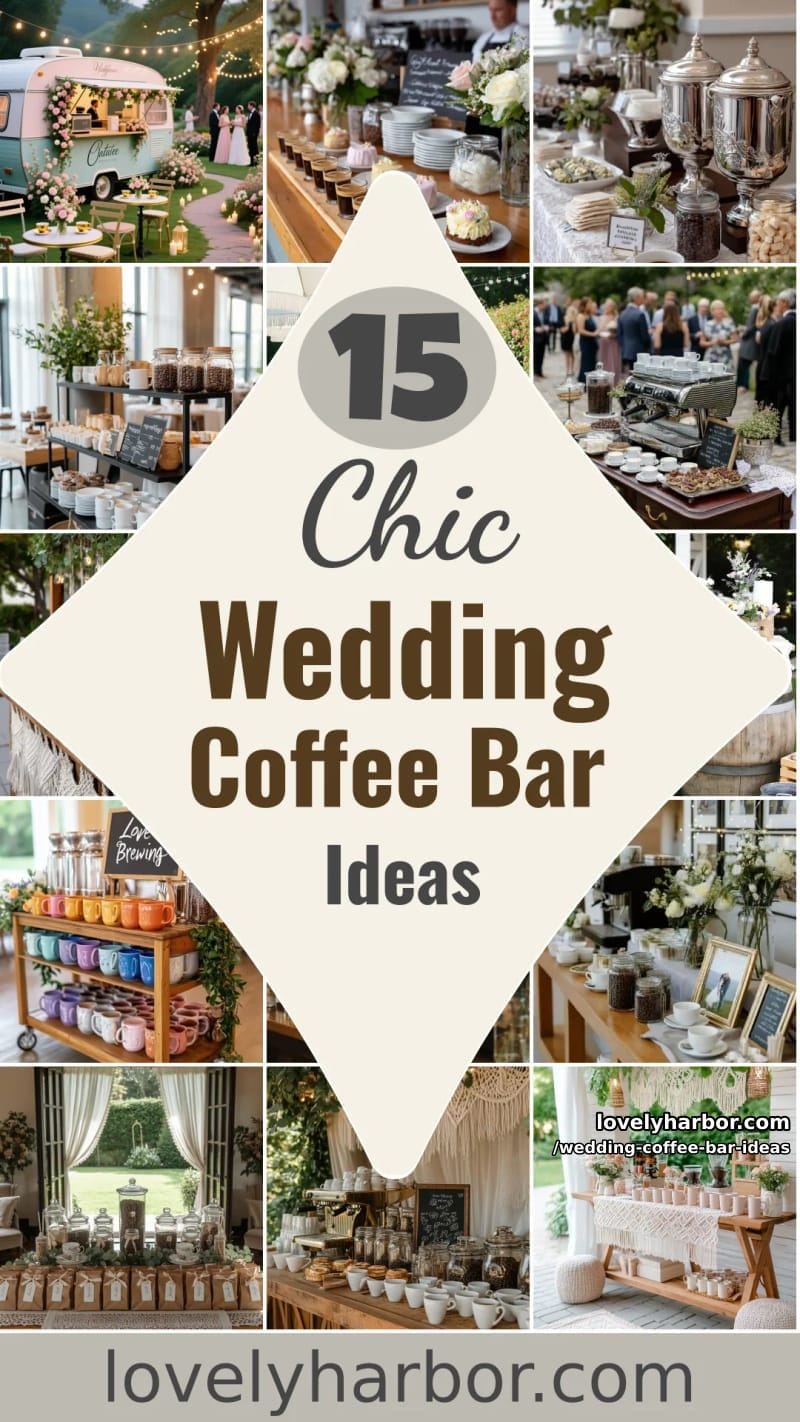 15 Wedding Coffee Bar Ideas For A Vintage Vibe 49 wedding coffee bar ideas - Collage 48