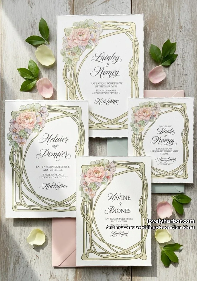 wedding invitations with swirling vines and soft watercolor florals 1