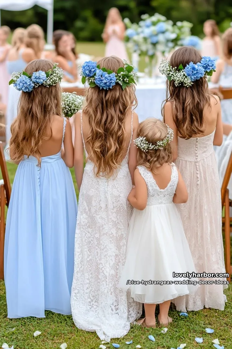 whimsical hydrangea flower crowns for flower girls and bridesmaids 1