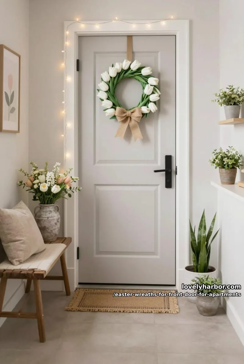 white tulip wreath with a simple burlap bow for a fresh look 1