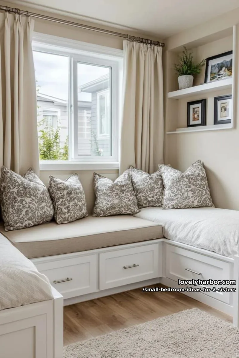 window alcove bench with hidden storage and matching pillows for both 1