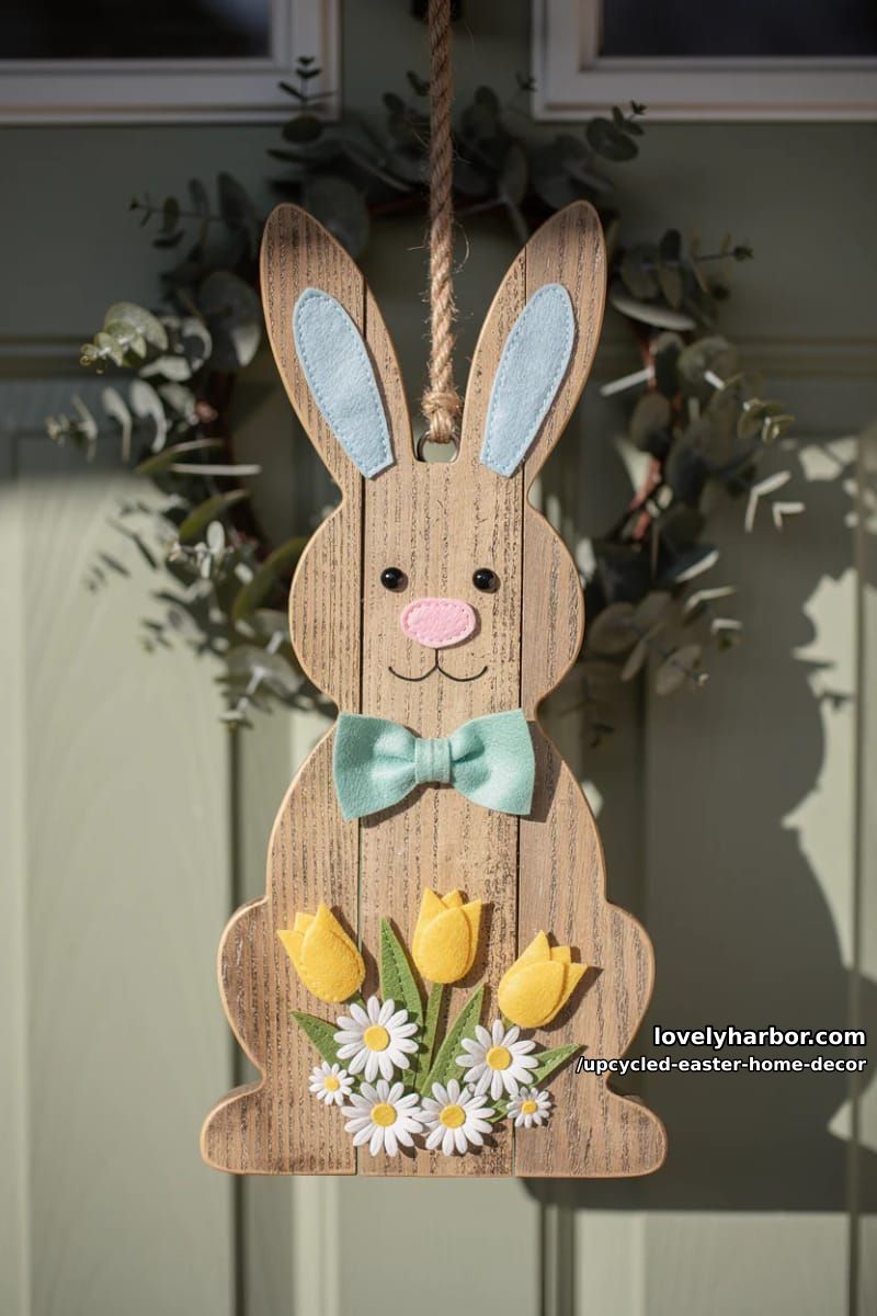 wooden pallet easter bunny door hanger with felt accents 1