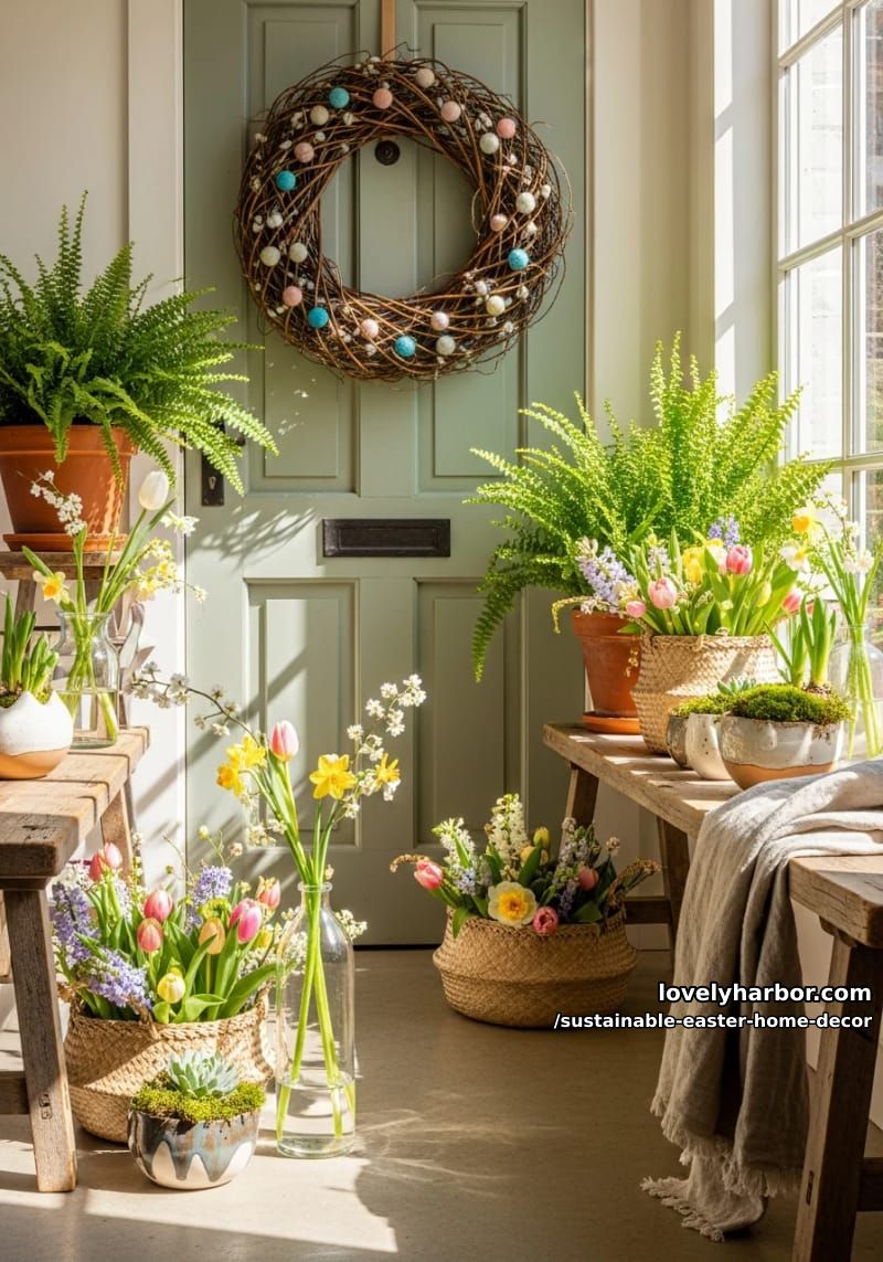 wreath made from foraged willow branches and soft wool balls 1