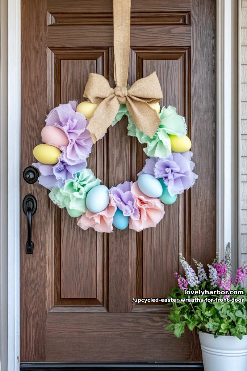 wreath using recycled coffee filters dyed in easter pastel shades 1