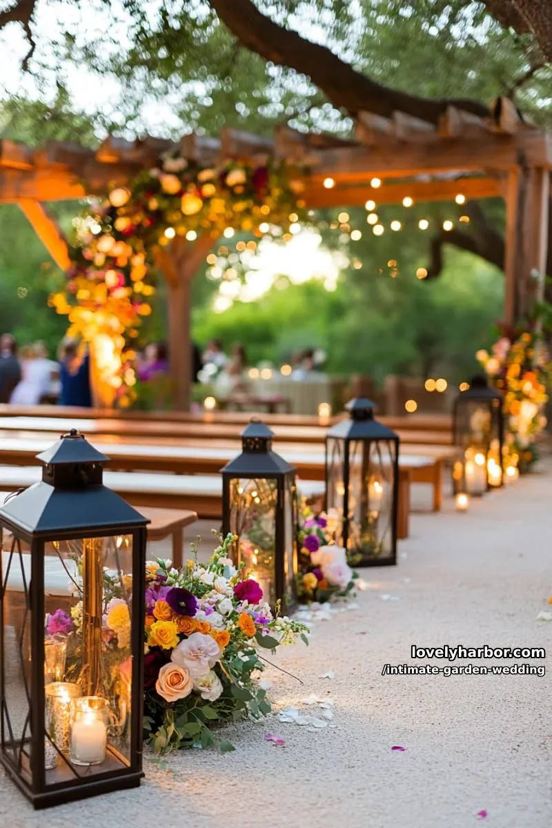 aisle lined with wildflowers and oversized lanterns for a magical entrance 1