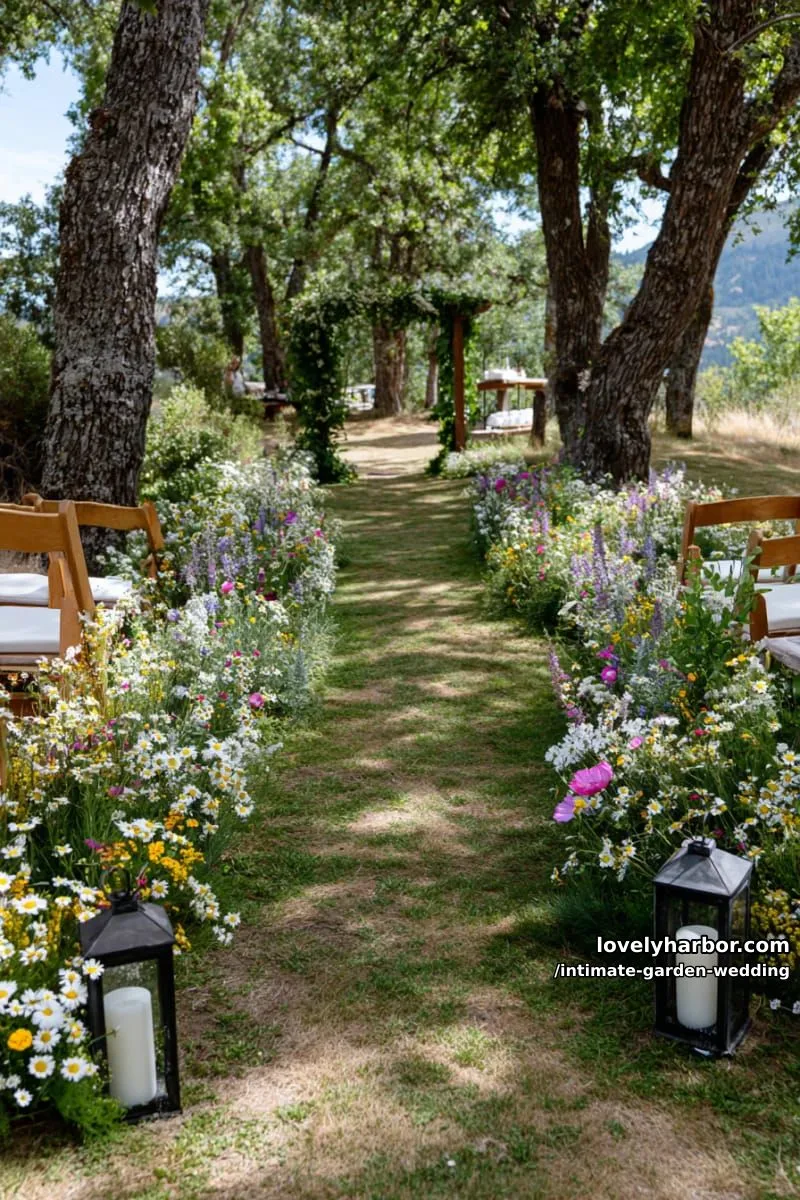 aisle lined with wildflowers and oversized lanterns for a magical entrance 1