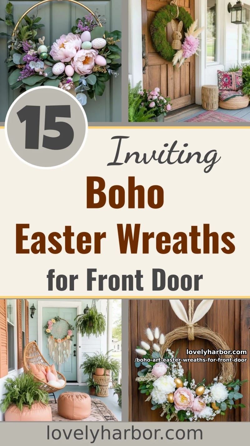 15 Boho Art Easter Wreaths for an Inviting Front Door 46 boho art easter wreaths for front door - Collage 45