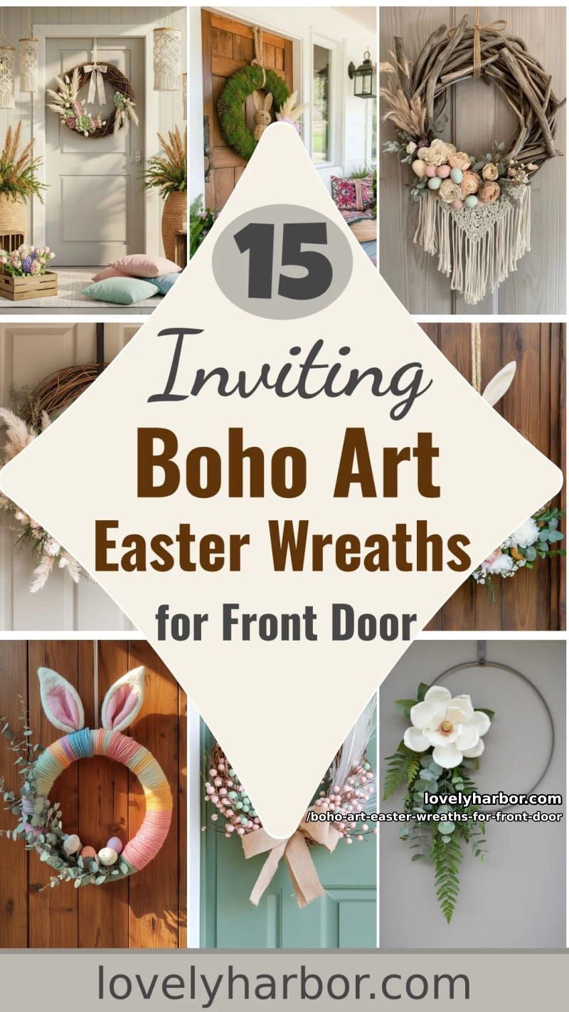 15 Boho Art Easter Wreaths for an Inviting Front Door 49 boho art easter wreaths for front door - Collage 48
