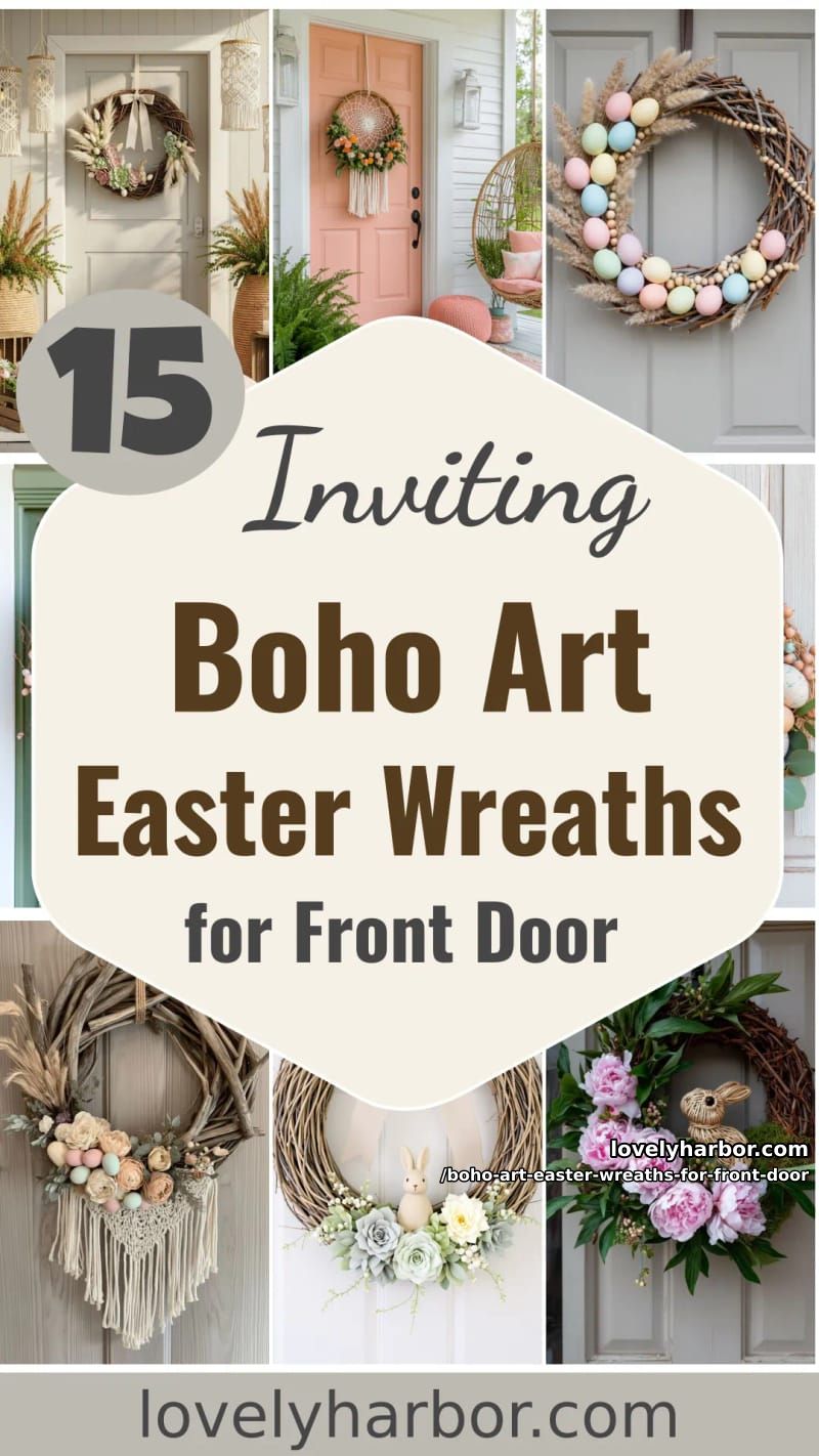 15 Boho Art Easter Wreaths for an Inviting Front Door 50 boho art easter wreaths for front door - Collage 49