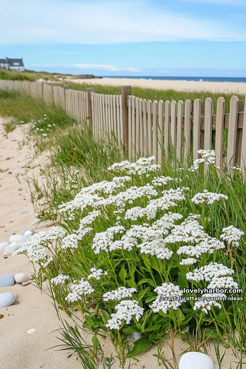 build a miniature dune with marram grass and scattered white starflowers 1