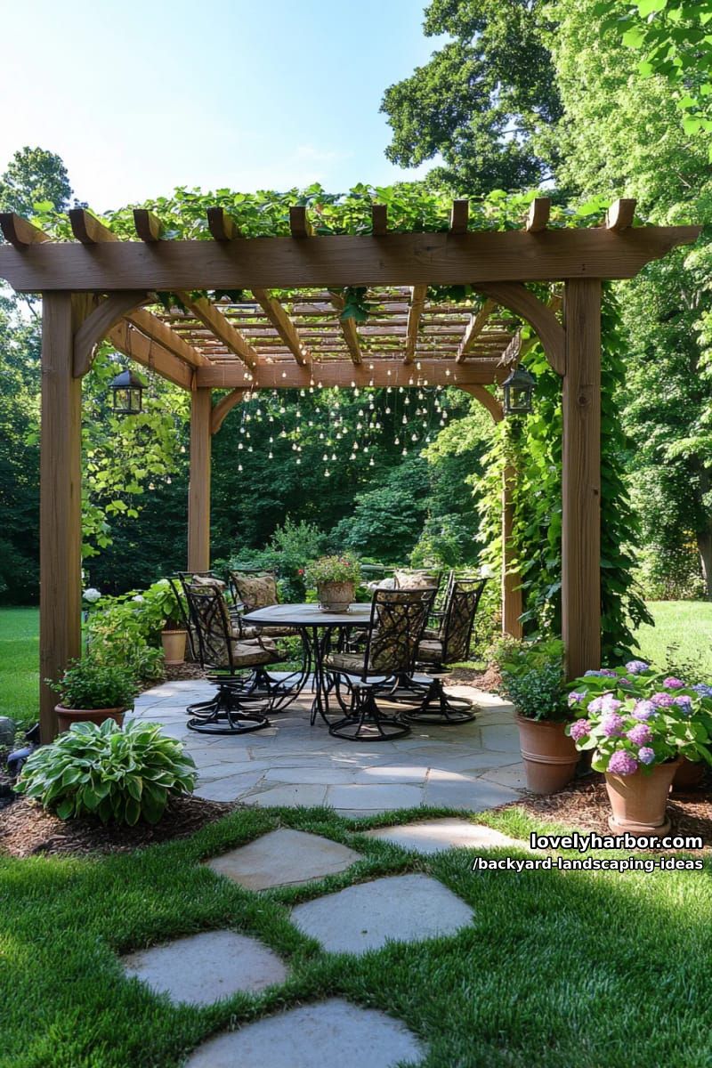 build a pergola overhead and hang trailing plants for a secret garden vibe. 1
