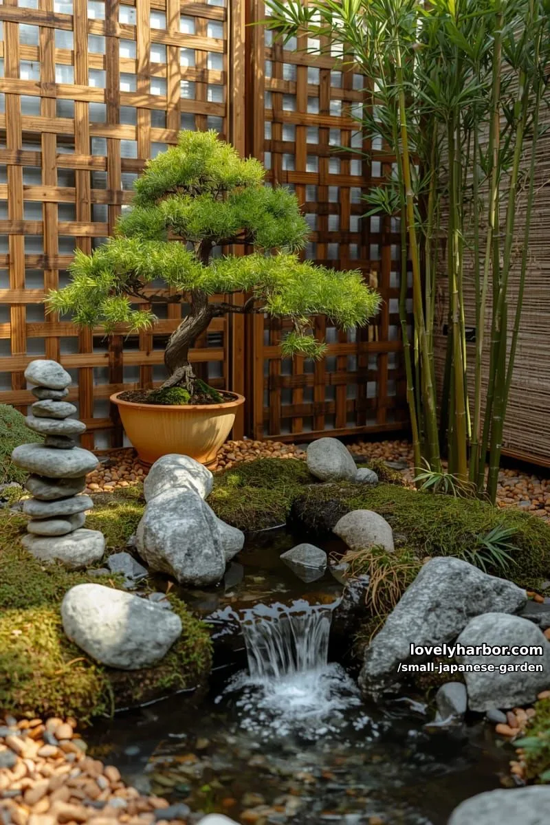 20 Small Japanese Garden Designs That Feel Like A Zen Retreat 24 compact japanese garden with stacked stones, bonsai, bamboo, and water features 1