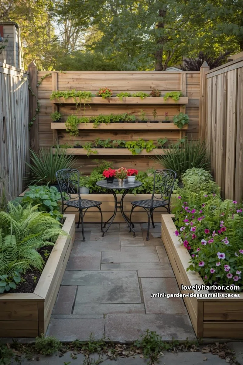 20 Mini Garden Ideas For Small Spaces 24 compact patio with raised beds, vertical planters, and organized greenery. 1