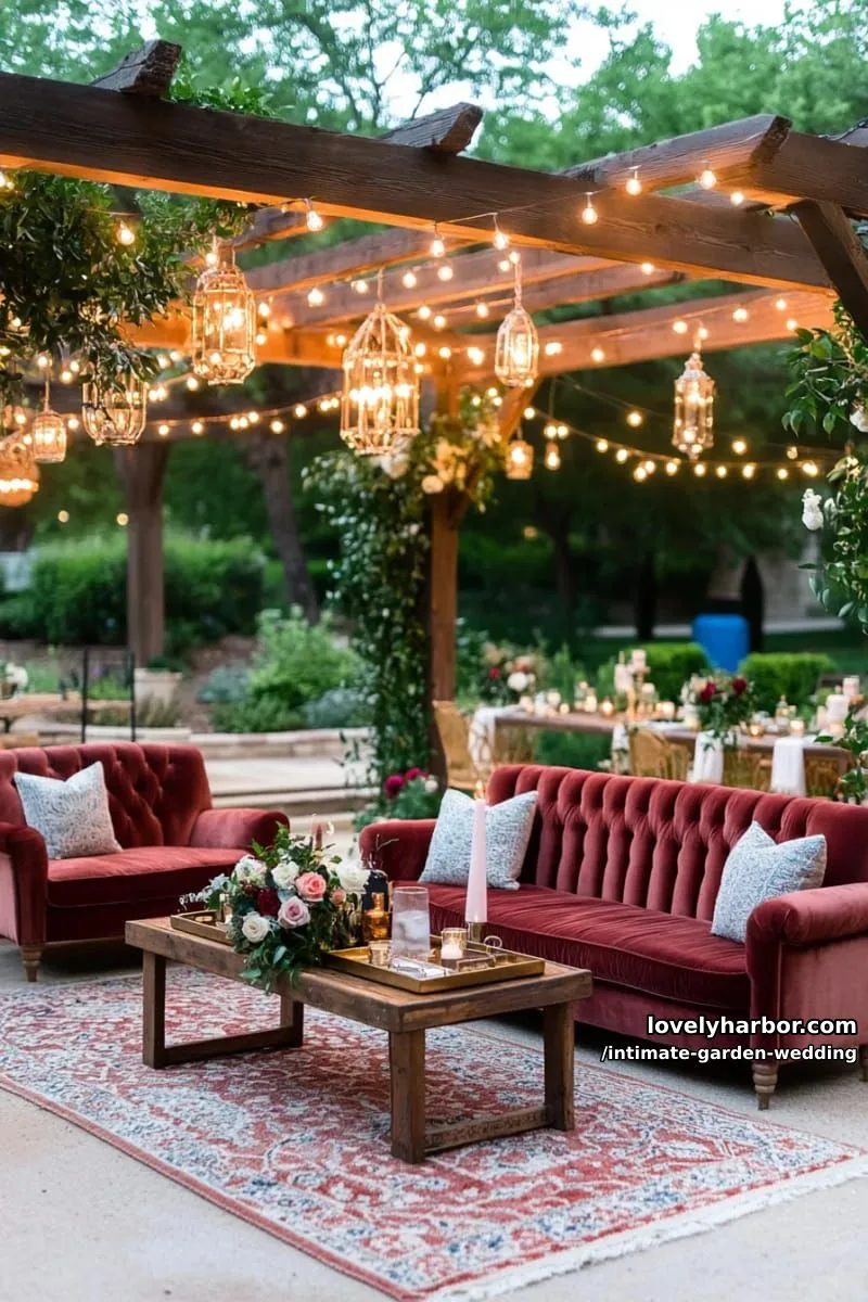 cozy outdoor lounge area with velvet sofas and boho rugs under the stars 1