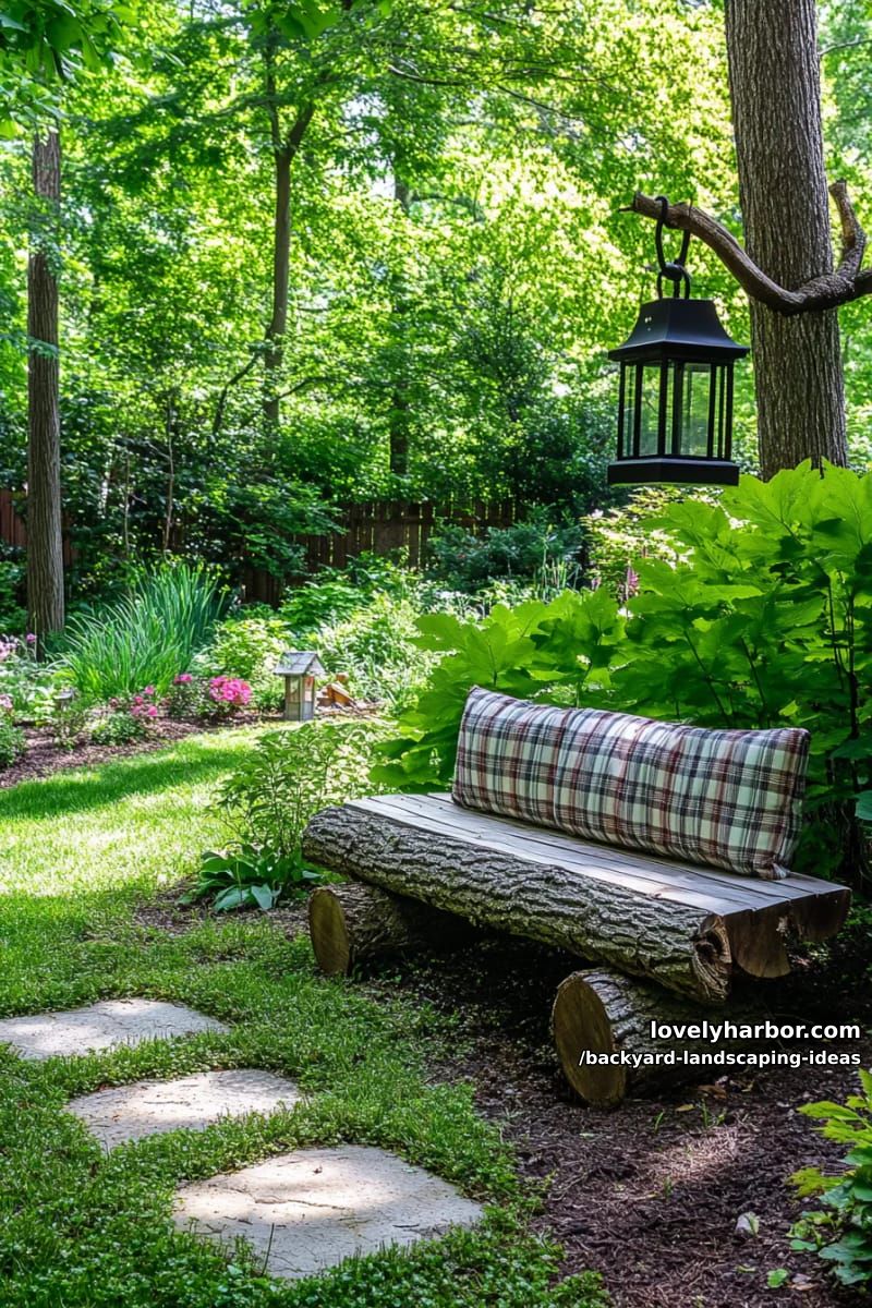 create a mini woodland corner with birch logs and dense evergreens. 1