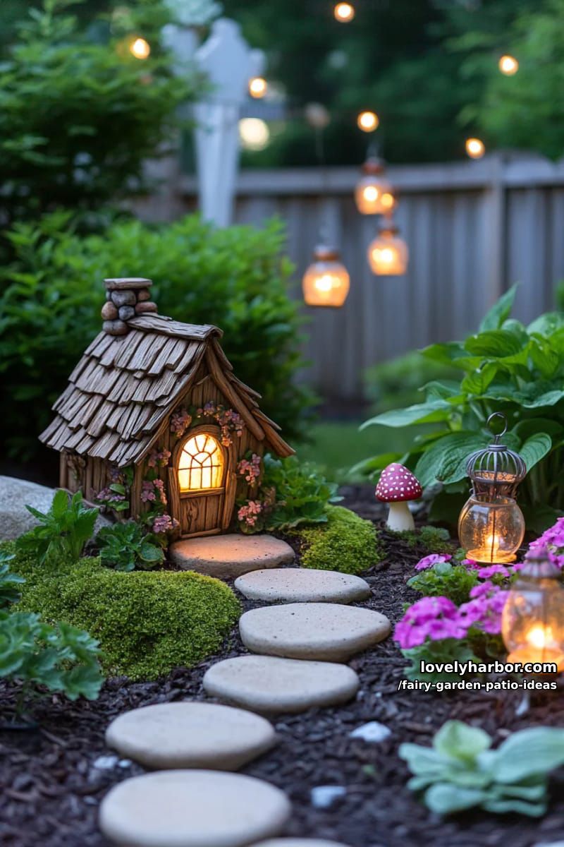 create a spiral stone pathway leading to a miniature fairy cottage. 1