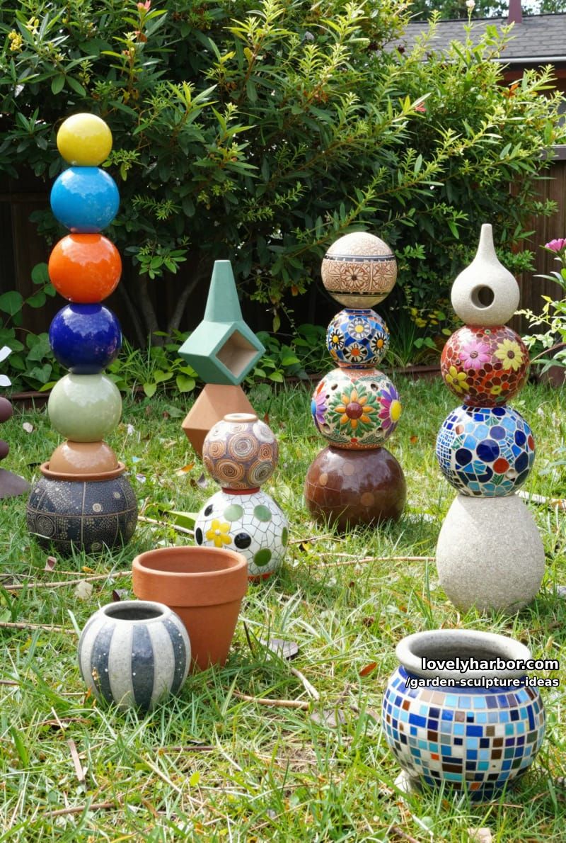 creative diy garden sculptures in various shapes and colors outdoors. 1