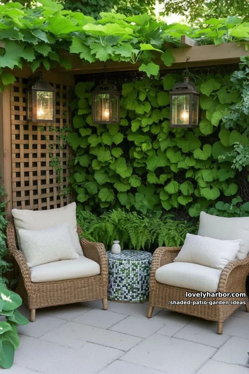 15 Dreamy Shaded Patio Garden Ideas to Inspire Your Backyard 34 diy living wall of ferns and ivy for vertical garden shade 1