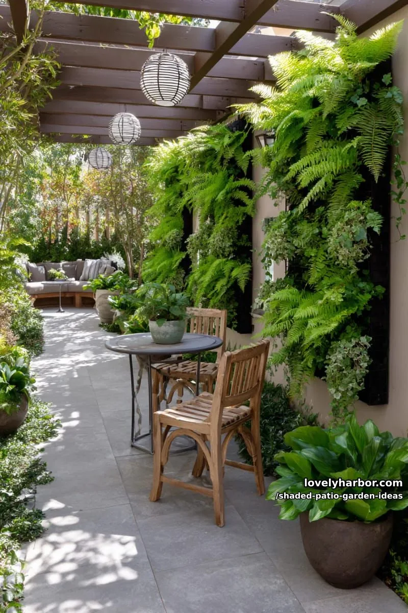 15 Dreamy Shaded Patio Garden Ideas to Inspire Your Backyard 35 diy living wall of ferns and ivy for vertical garden shade 1
