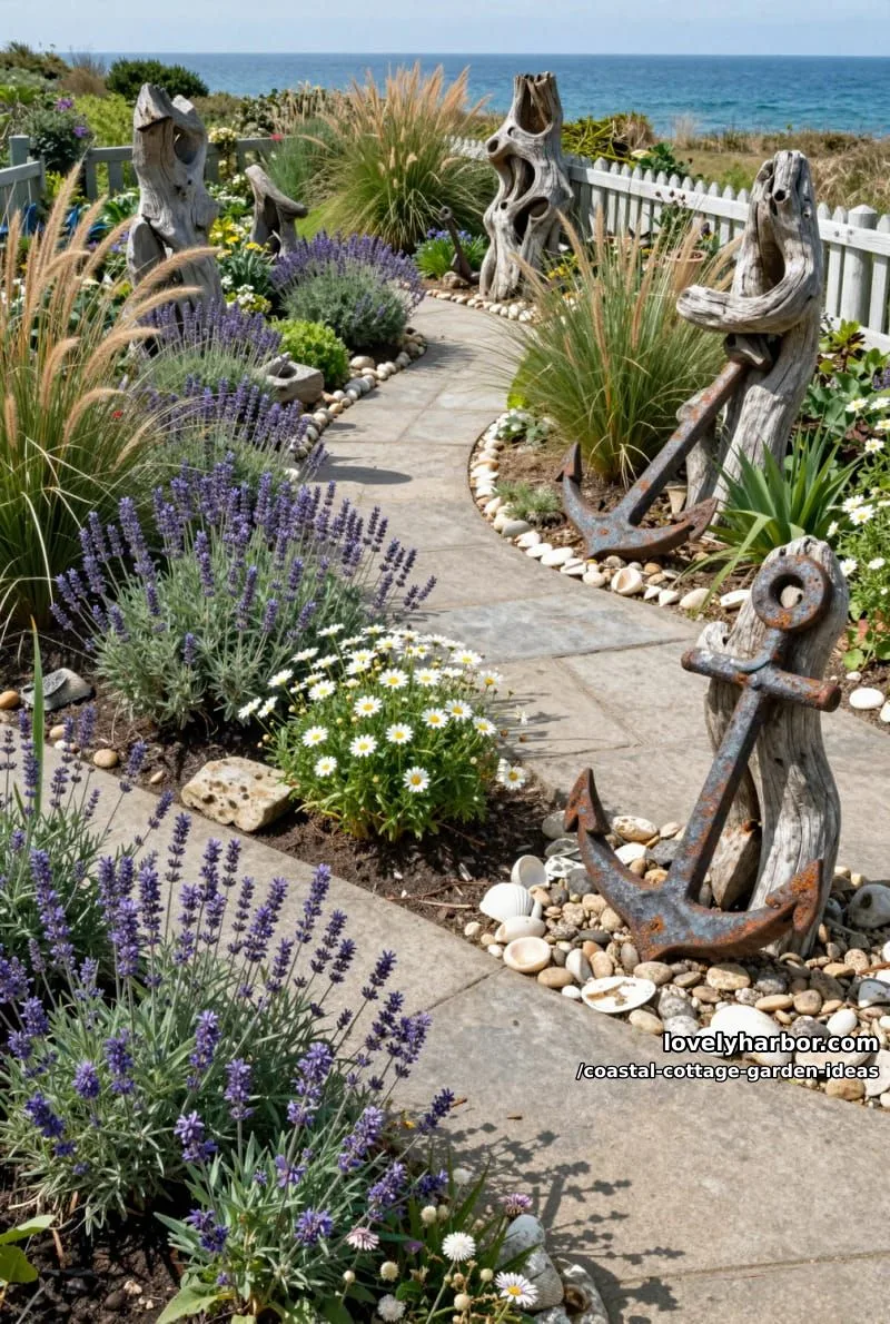 dot the garden with driftwood sculptures and rustic anchor garden art 1