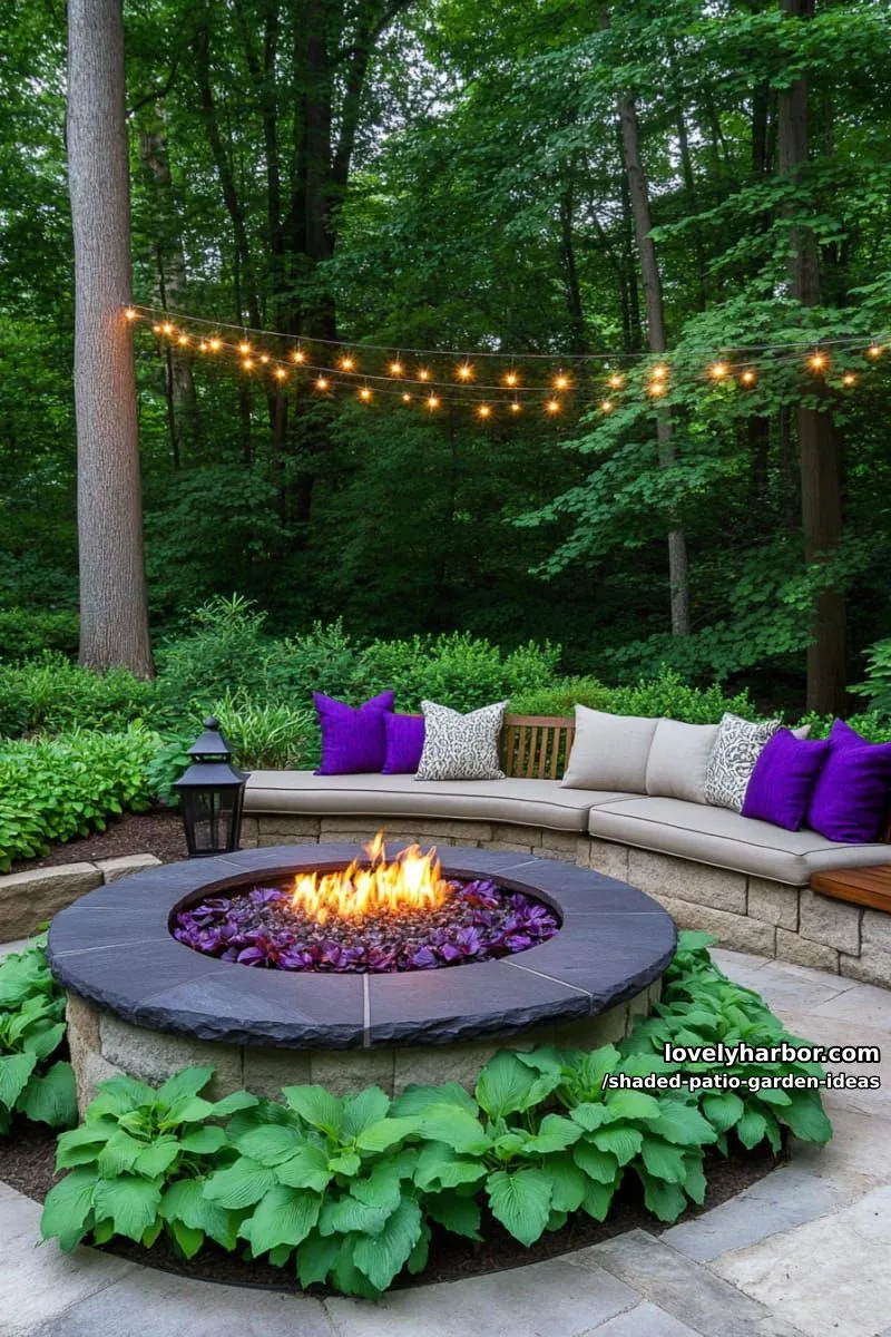 15 Dreamy Shaded Patio Garden Ideas to Inspire Your Backyard 11 dramatic purple and chartreuse foliage garden bordering a shaded fire pit 1