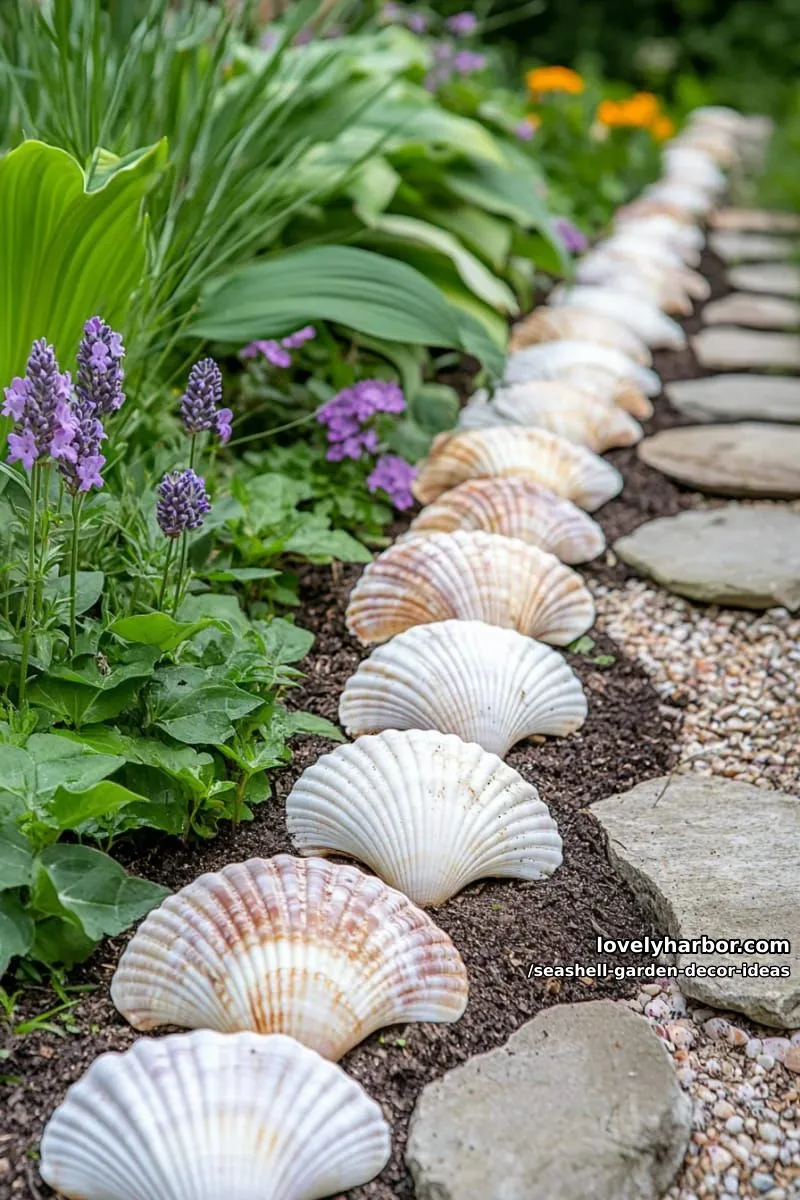 garden border edging made from rows of scallop shells 1