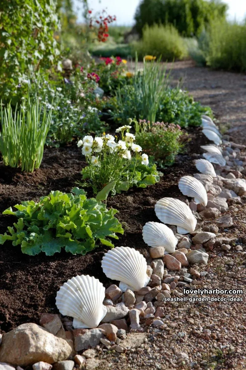 garden border edging made from rows of scallop shells 1