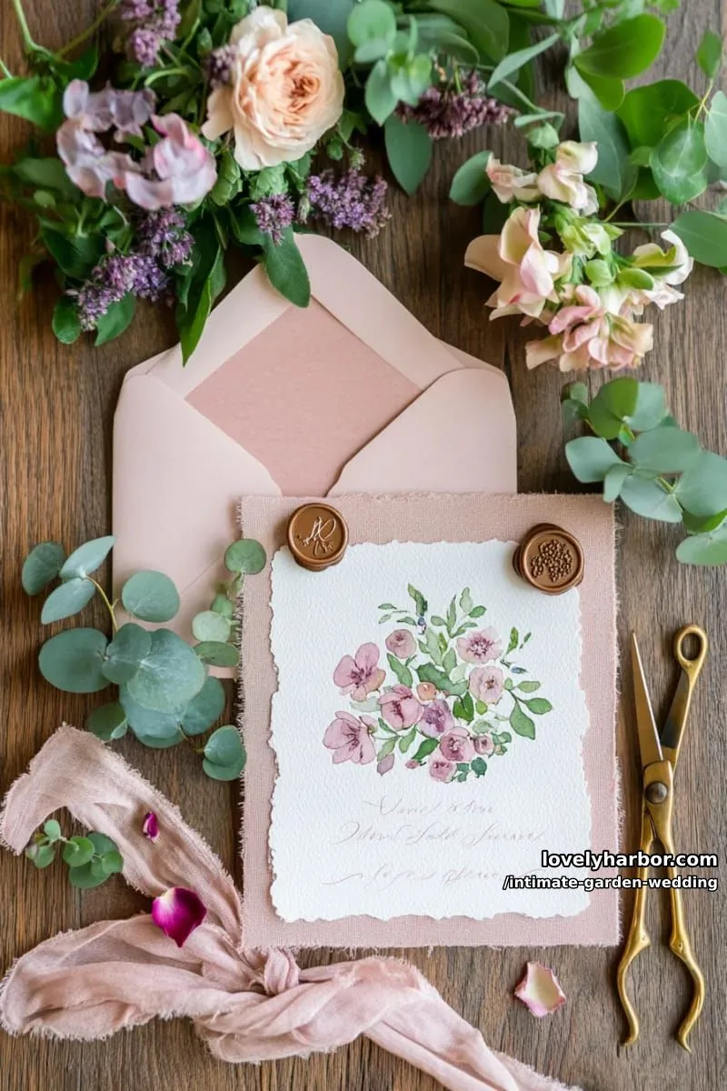 hand-painted garden wedding invitation suite with watercolor blooms 1