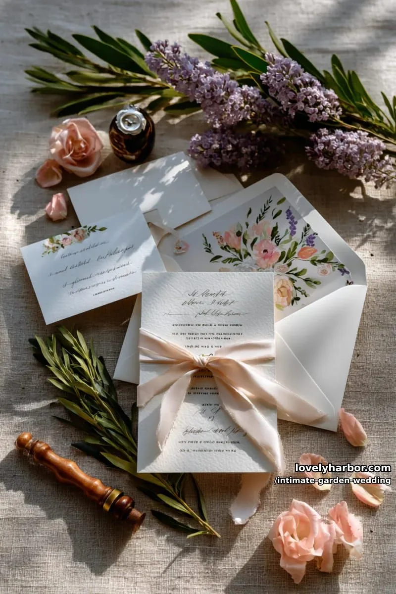 hand-painted garden wedding invitation suite with watercolor blooms 1