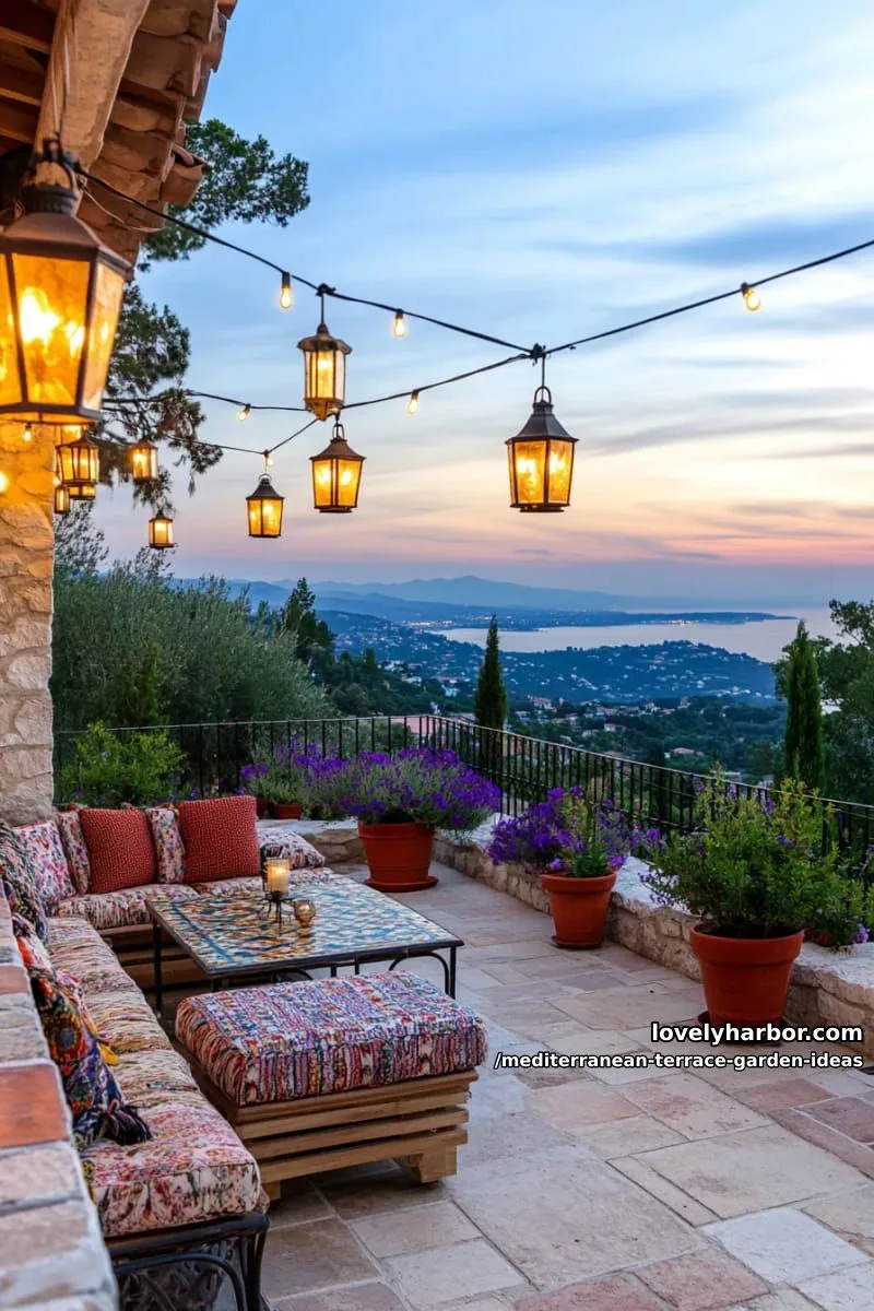 hanging lanterns and string lights creating a magical evening escape 1