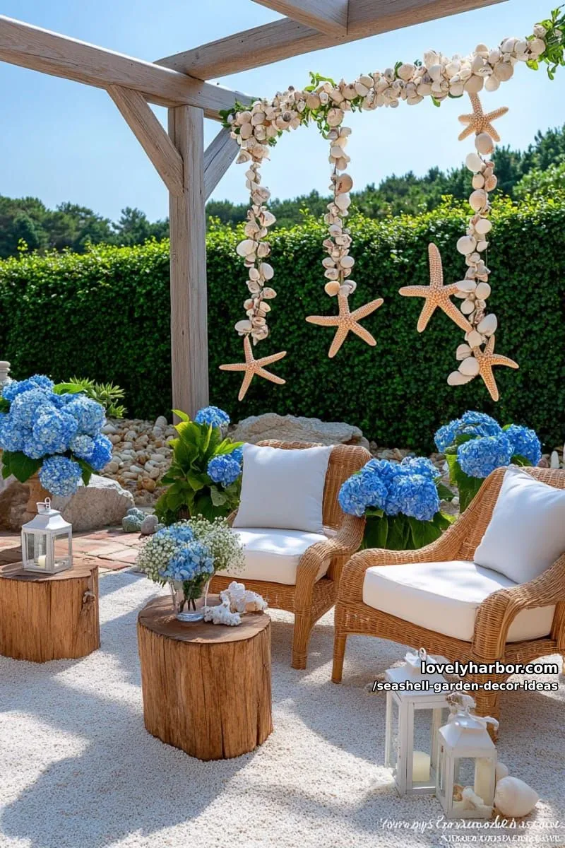 hanging seashell garlands with starfish for fences and trellises 1