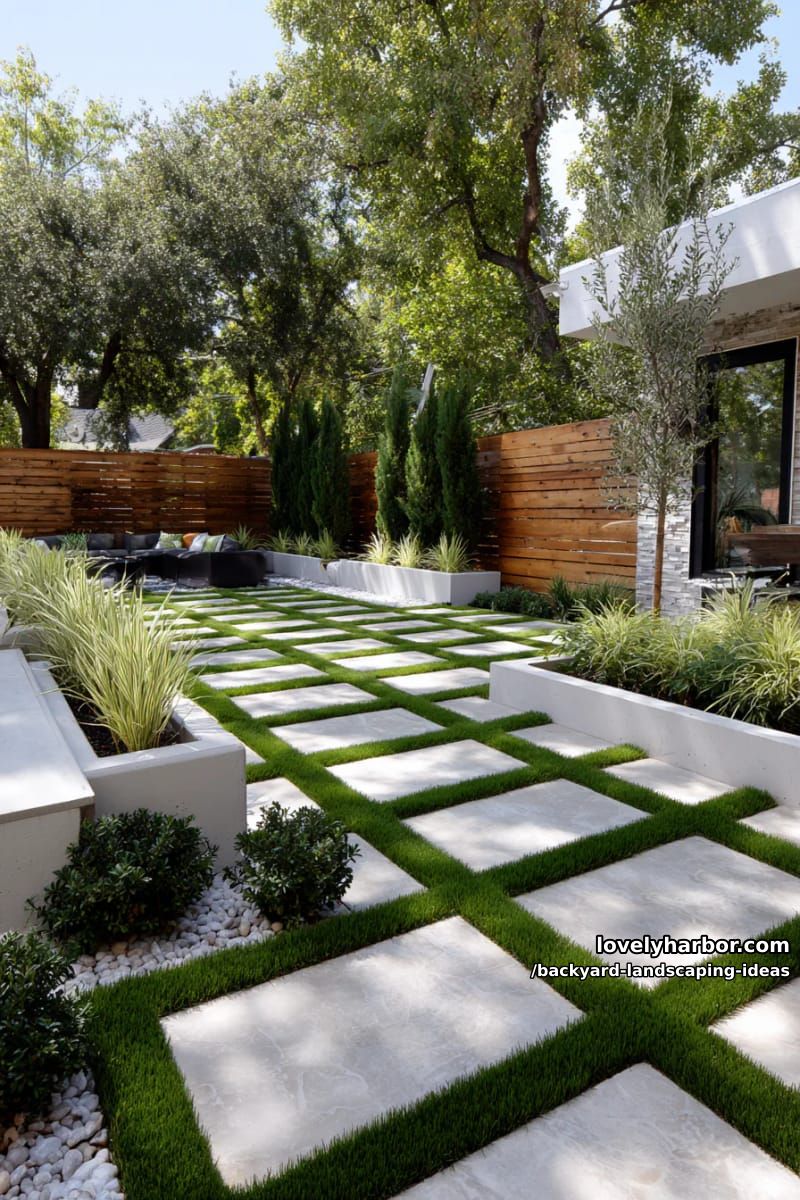 install a geometric turf and paver pattern for a modern touch. 1