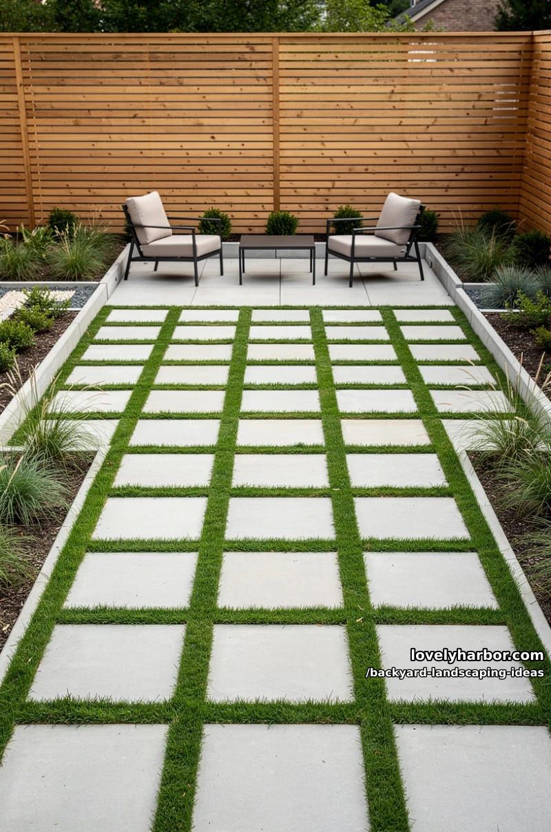 install a geometric turf and paver pattern for a modern touch. 1