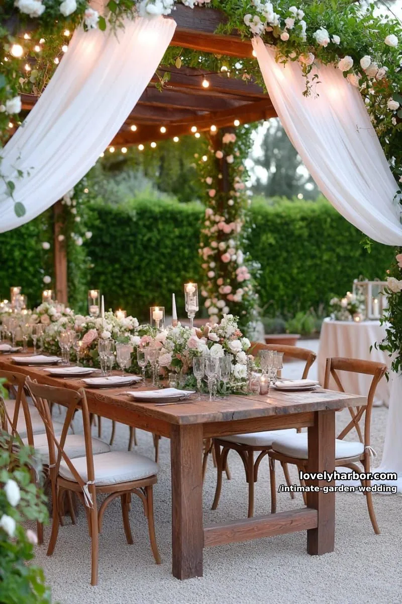 intimate dinner under a canopy of twinkle string lights and draped fabric 1