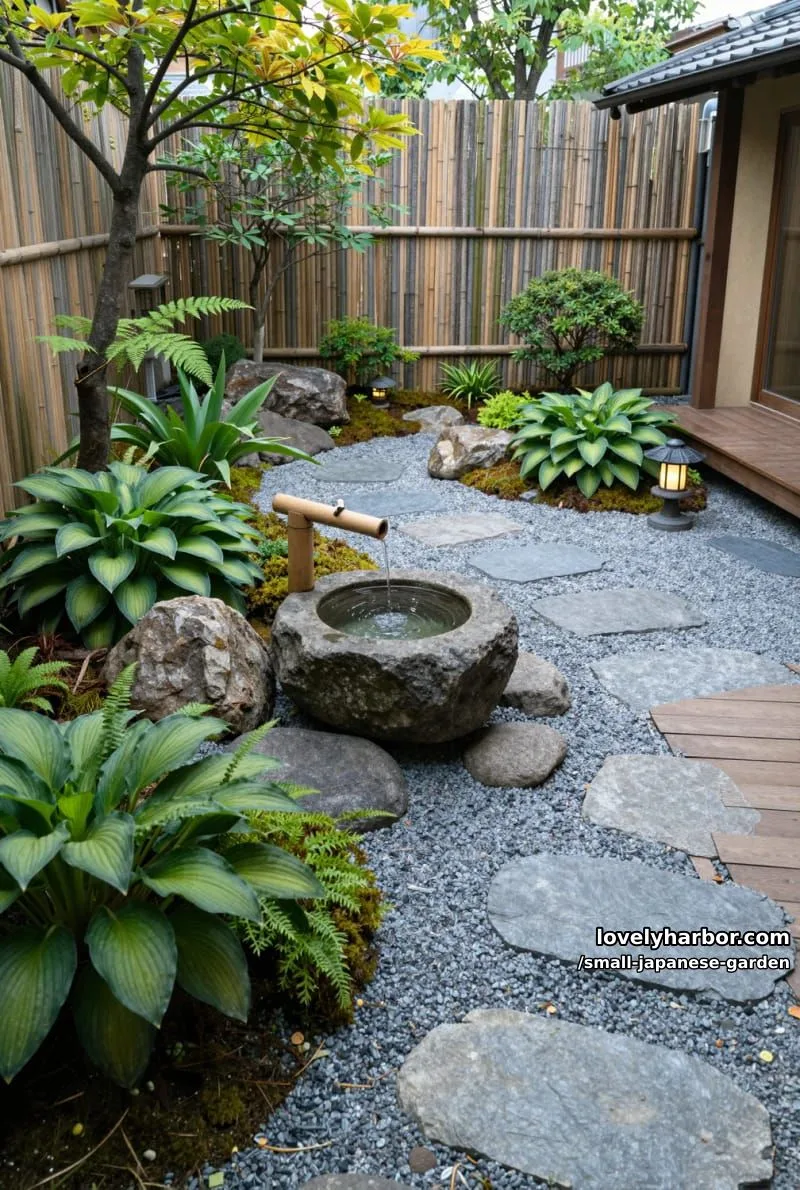 20 Small Japanese Garden Designs That Feel Like A Zen Retreat 8 japanese courtyard with stone water basin, bamboo, and gravel path 1