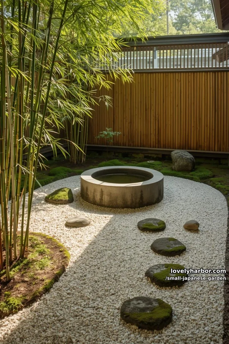 20 Small Japanese Garden Designs That Feel Like A Zen Retreat 9 japanese courtyard with stone water basin, bamboo, and gravel path 1
