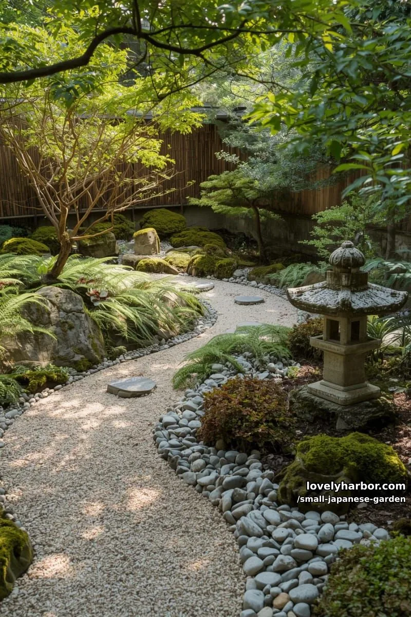 20 Small Japanese Garden Designs That Feel Like A Zen Retreat 20 japanese-inspired garden with gravel pathway, dry riverbed, and stone lantern 1